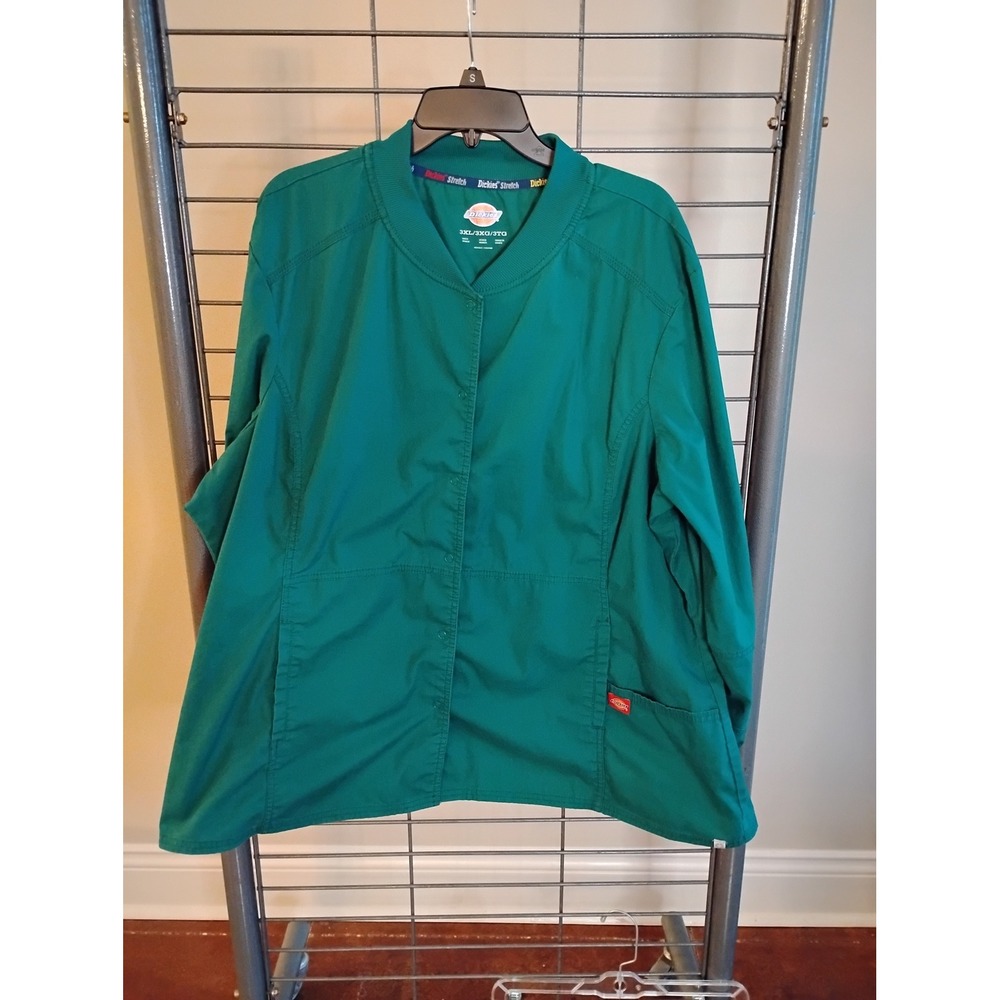 Dickies Stretch Scrub Jacket Womens 3XL Green Snap Front Rib Knit Cuff 82400